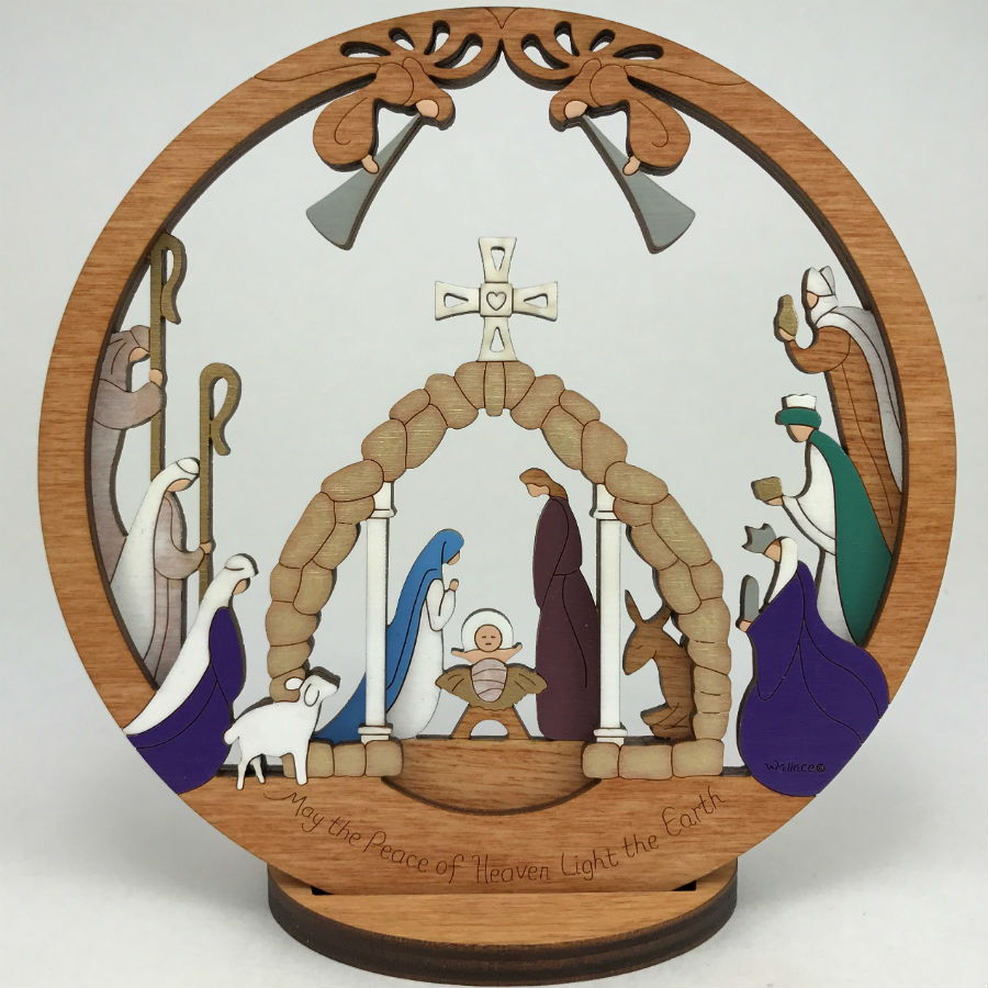 Small Layered Round Nativity With Stand